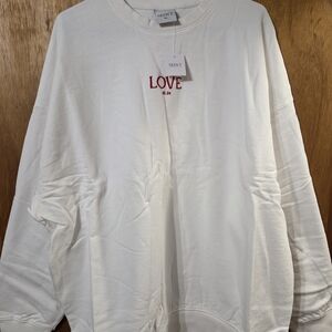 Seint White Sweatshirt with Red Love Embroidery